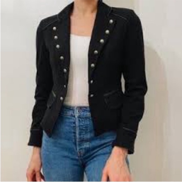 White House Black Market Jackets & Blazers - White House Black Market Ponte Black Military Jacket with Leather Pipping. 4.NWT